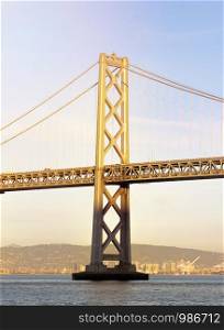 Tower of the Oakland Bay Bridge suspension bridge that connects the city of San Francisco with the island of Yerba Buena and the Oakland area