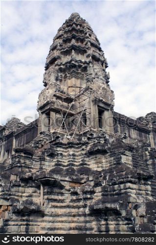 Tower on the corner of Angkor wat, Cambodia