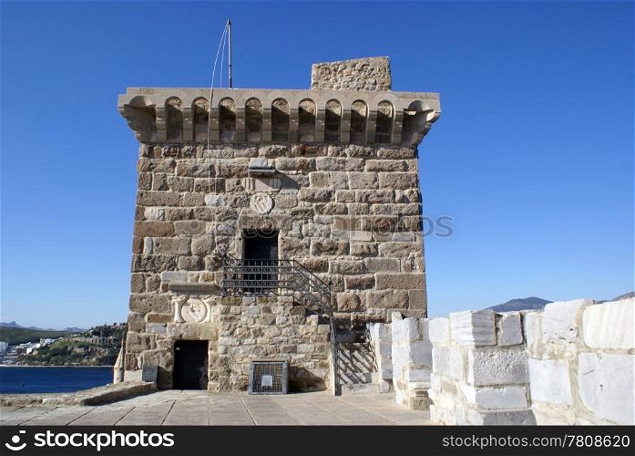 Tower on the roof of castrle in Bodrum, Turkey