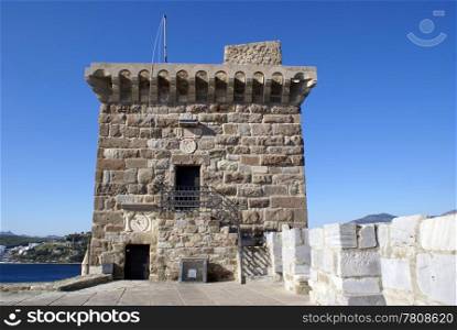 Tower on the roof of castrle in Bodrum, Turkey