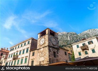 Tower with clock in Old town of Kotor, Montenegro. Tower with clock in Kotor
