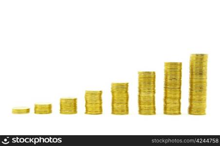 towers of coins isolated on a whiteness