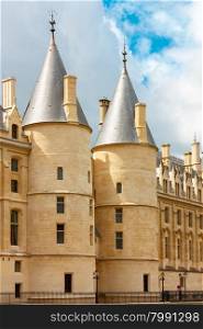Towers of Conciergerie in sunny day, Paris, France