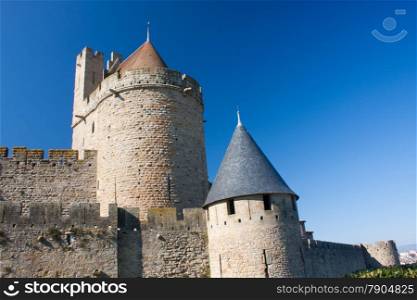 Towers of the medieval fortress in Carcassonne, France