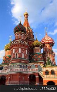 Towers of Vasiliy Blazhenniy church on red square in Moscow