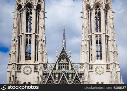 Towers of Votivkirche church in Vienna Austria at sunny day Europe travel destinations. Vienna landmark - Votivkirche Votive Church