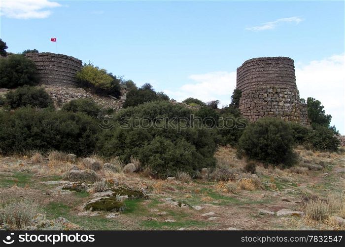 Towers on the hill in Assos, Turkey