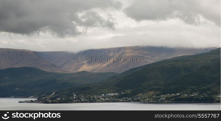 Town along the coast, Bonne Bay, Norris Point, Gros Morne National Park, Newfoundland And Labrador, Canada