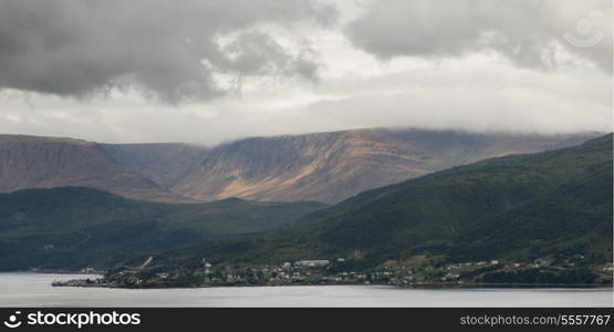 Town along the coast, Bonne Bay, Norris Point, Gros Morne National Park, Newfoundland And Labrador, Canada