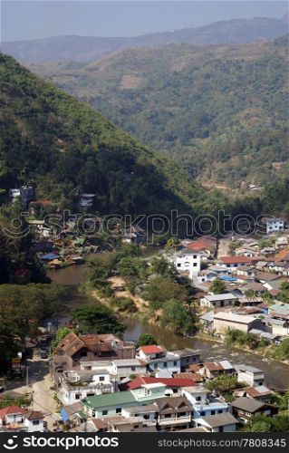 Town and mountain, Tachilek, Burma