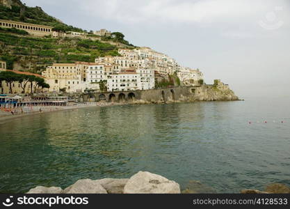 Town at the seaside, Costiera Amalfitana, Amalfi, Salerno, Campania, Italy