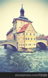 Town hall on bridge in Bamberg, Germany. Retro style