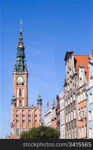 Town Hall (Polish: Ratusz Glownego Miasta) and apartment houses in the Old Town of Gdansk (Danzig) in Poland