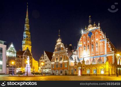 Town Hall Square and the House of the Blackheads in Riga&amp;#39;s historic center.