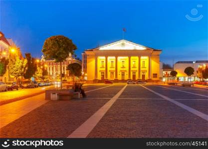 Town Hall Square in Old Town at night of Vilnius, Lithuania, Baltic states.