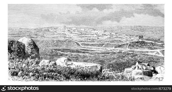 Town of Beitin in West Bank, Israel, vintage engraved illustration. Le Tour du Monde, Travel Journal, 1881