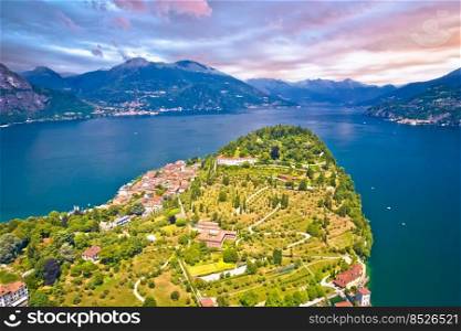 Town of Belaggio on Como Lake aerial landscape view, Lombardy region of Italy