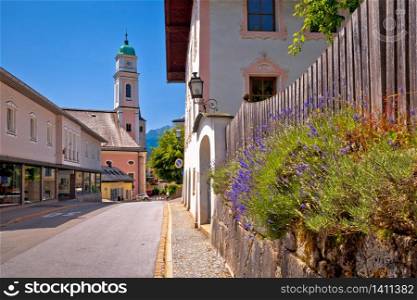 Town of Berchtesgaden church and street view, Bavaria Alps region of Germany