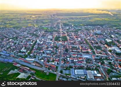 Town of Bjelovar aerial sunset view, Bilogora region of Northern Croatia