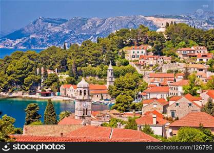 Town of Cavtat towers and waterfront view, south Dalmatia, Croatia