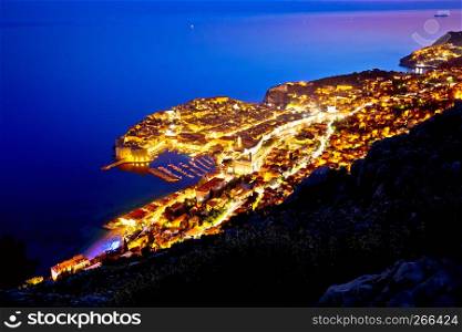 Town of Dubrovnik archipelago evening view from above, Dalmatia region of Croatia