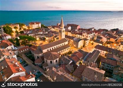 Town of Grado church and waterfront aerial evening view, Friuli-Venezia Giulia region of Italy