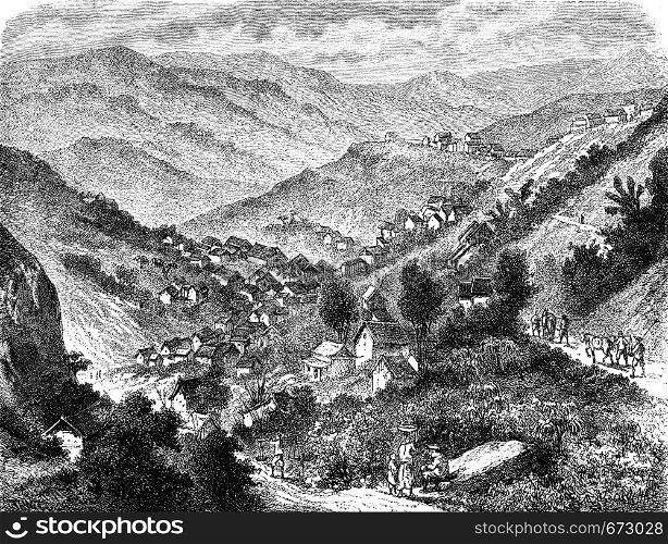 Town of Ho Boungou Salines, vintage engraved illustration. Le Tour du Monde, Travel Journal, (1872).