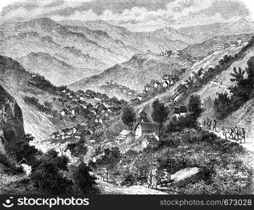 Town of Ho Boungou Salines, vintage engraved illustration. Le Tour du Monde, Travel Journal, (1872).