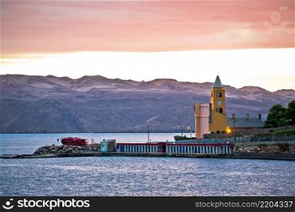 Town of Karlobag waterfront colorful sunset view, Adriatic region of Croatia