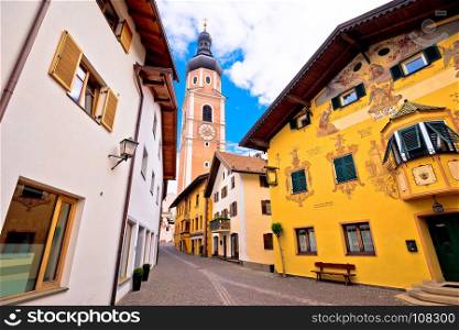 Town of Kastelruth (Castelrotto) street view, Dolomites Alps region of Italy