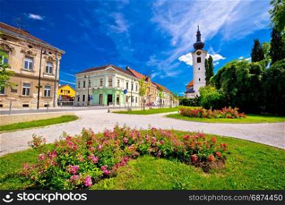 Town of Koprivnica old street and park view, Podravina region of Croatia