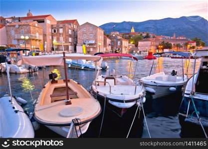 Town of Korcula coastline and harbor colorful dusk view, island in archipelago of southern Croatia