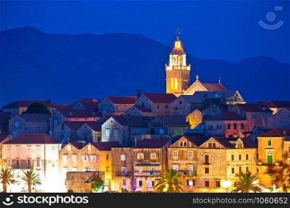 Town of Korcula panoramic evening view, historic tourist destination in archipelago of southern Dalmatia, Croatia