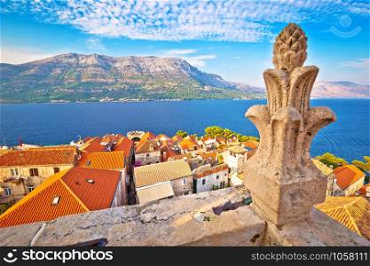 Town of Korcula view from church tower, archipelago of southern Dalmatia, Croatia