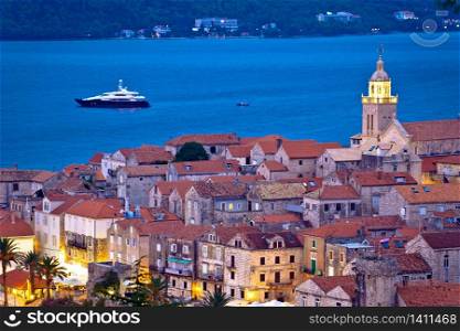 Town of Korcula yavhting destination evening view, historic tourist destination in archipelago of southern Dalmatia, Croatia