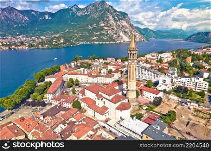 Town of Lecco aerial panoramic view, Como Lake in Lombardy region of Italy