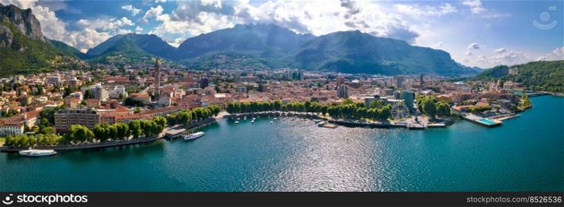 Town of Lecco on Como lake aerial panorama, Lombardy region of Italy