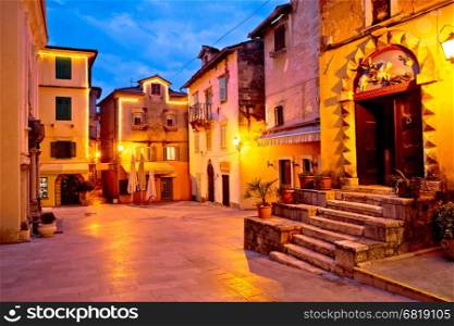 Town of Lovran square evening view, old architecture of Kvarner, Croatia