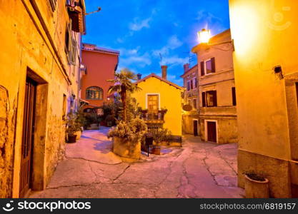 Town of Lovran square evening view, old architecture of Kvarner, Croatia