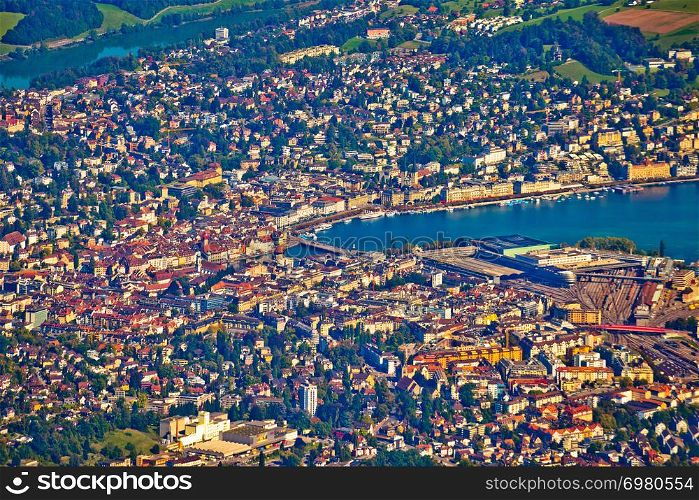 Town of Lucerne aerial view, Switzerland from above