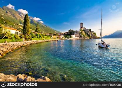 Town of Malcesine castle and waterfront view, Veneto region of Italy, Lago di Garda