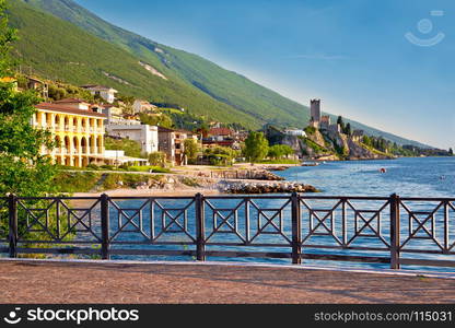 Town of Malcesine castle and waterfront view, Veneto region of Italy, Lago di Garda