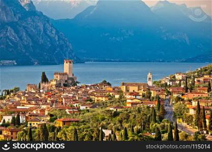 Town of Malcesine on Lago di Garda historic skyline view, Veneto region of Italy