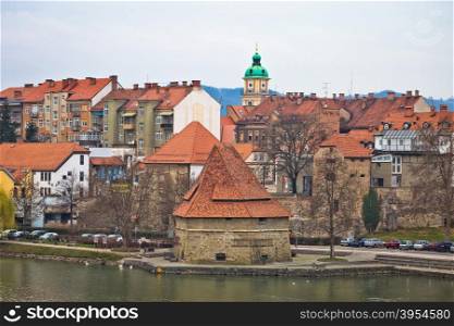 Town of Maribor riverfront winter view, Slovenia