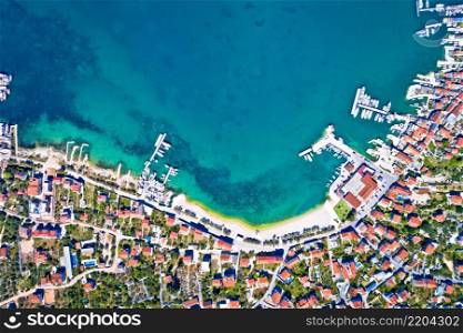 Town of Murter waterfront aerial view, Murter island archipelago in Dalmatia, Croatia