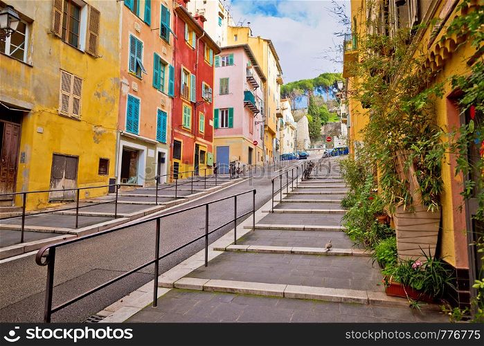 Town of Nice romantic french colorful street architecture view, tourist destination of French riviera, Alpes Maritimes depatment of France