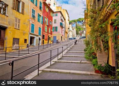 Town of Nice romantic french colorful street architecture view, tourist destination of French riviera, Alpes Maritimes depatment of France