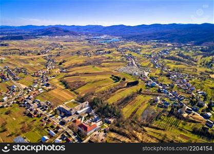 Town of Ogulin lake Sabljaci aerial panoramic view, landscape of central Croatia
