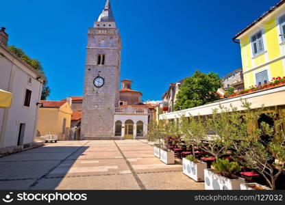 Town of Omisalj old stone square view, Krk island in Croatia