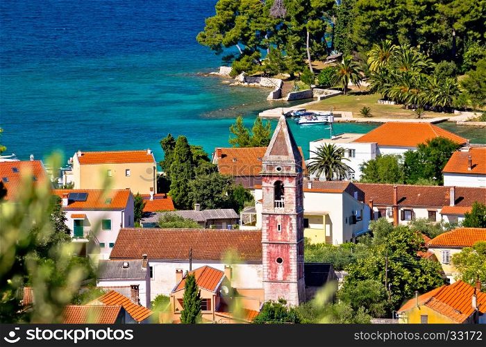 Town of Preko on Ugljan island architecture and beach view, Dalmatia, Croatia